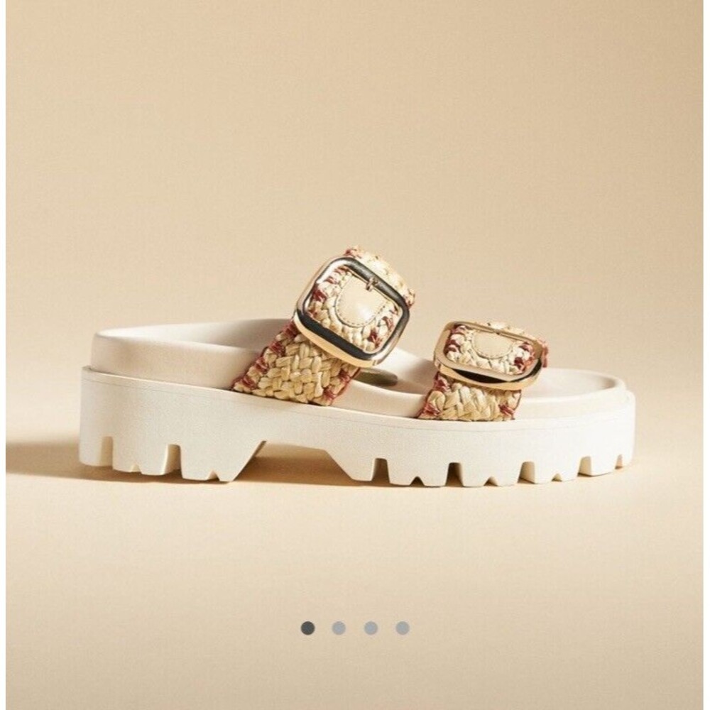 MARIA LUCA STRAP Buckle Iris LEATHER Platform SANDALS Beige EU 38  7.5 US